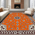 Vibrant Orange Medallion Floral Border Rug