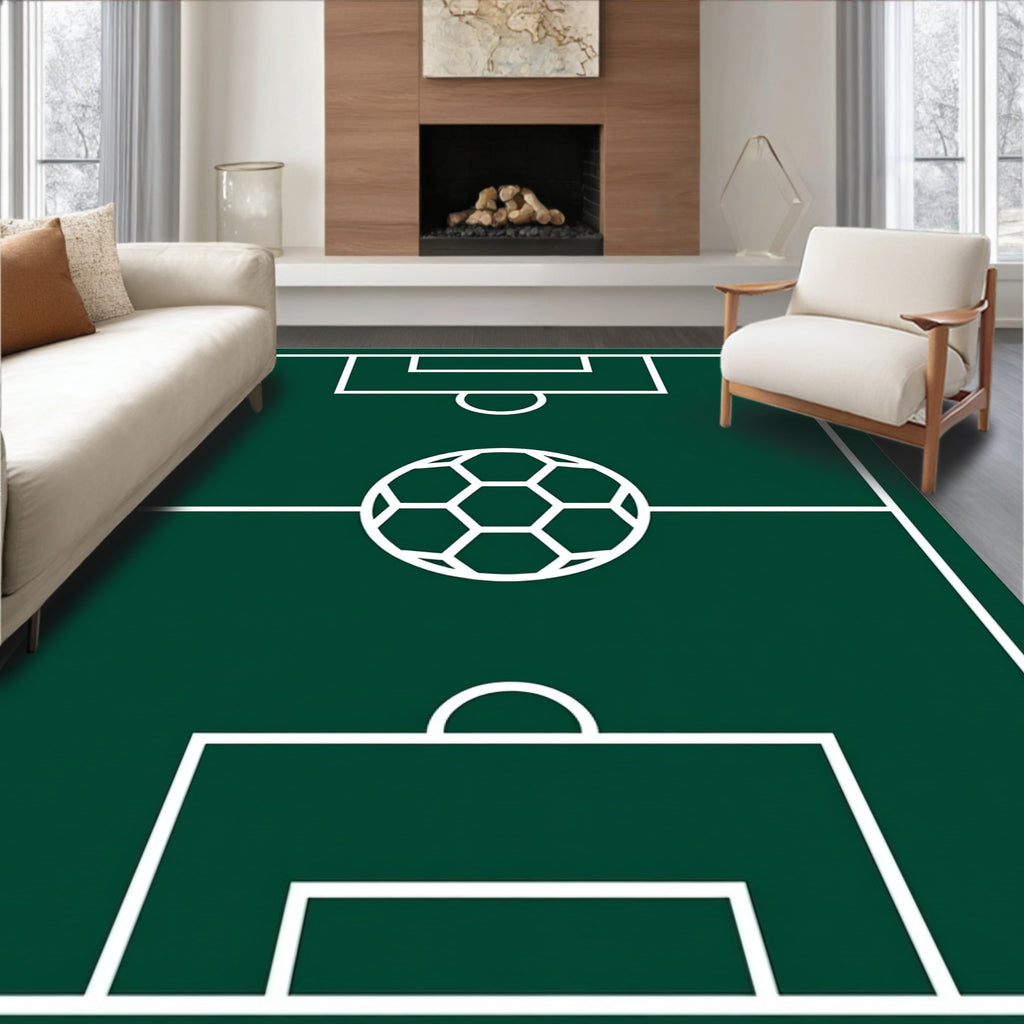 Green Soccer Field Football Ball Rug
