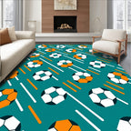Teal Soccer Ball Swirl Graphic Rug