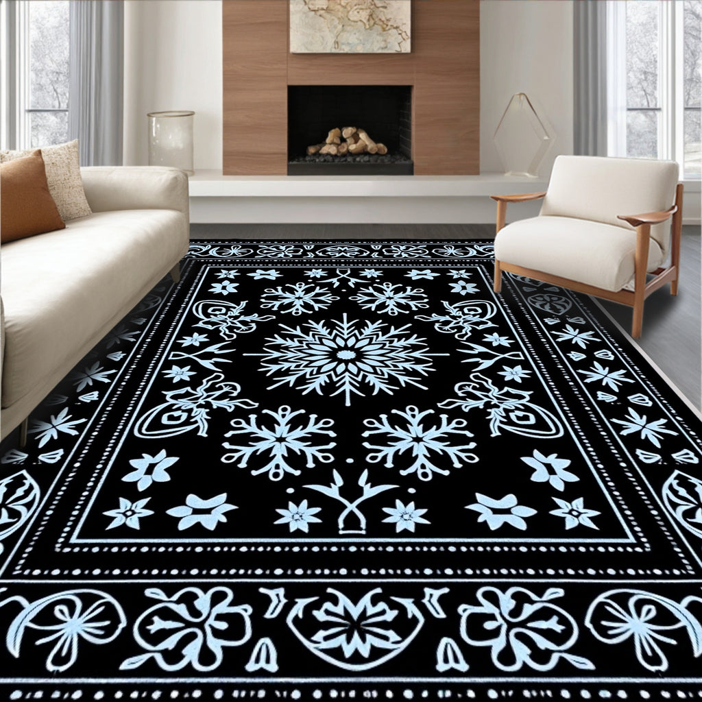 Winter Snowflake Medallion Black Rug