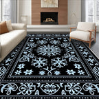 Winter Snowflake Medallion Black Rug