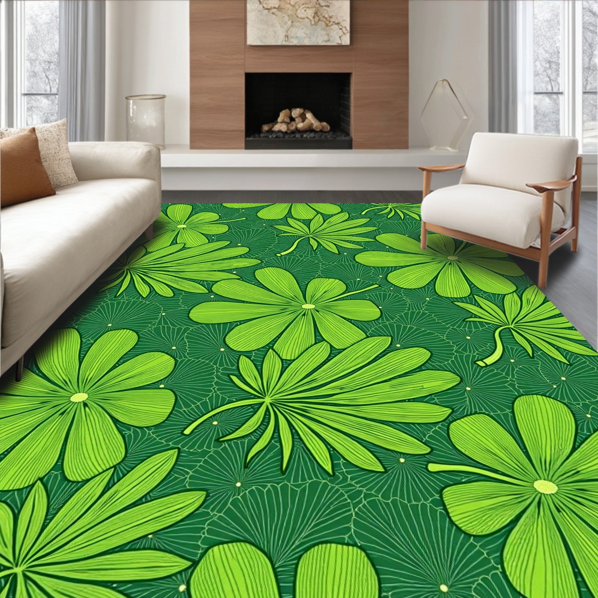 Emerald Green Exotic Botanical Rug