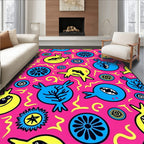 Groovy Pink Yellow Blue Abstract Monsters Rug