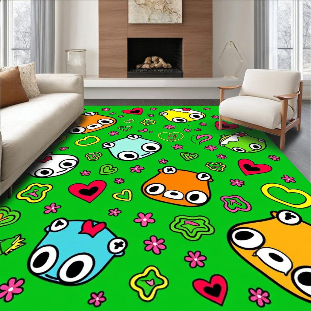 Playful Cartoon Characters Heart Filled Rug