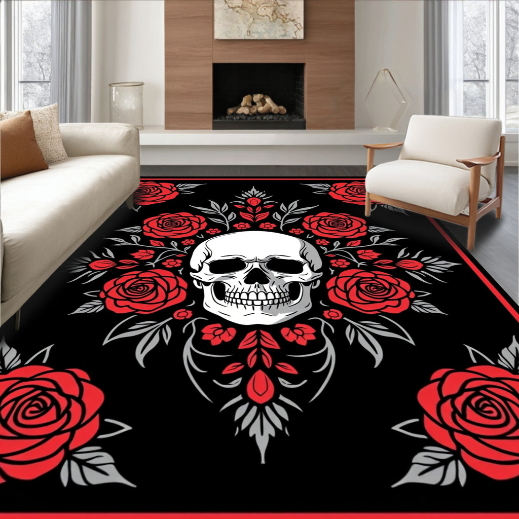 Dark Floral Skull Romance Rug