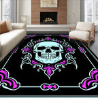 Light Blue Skull Gothic Floral Frame Rug