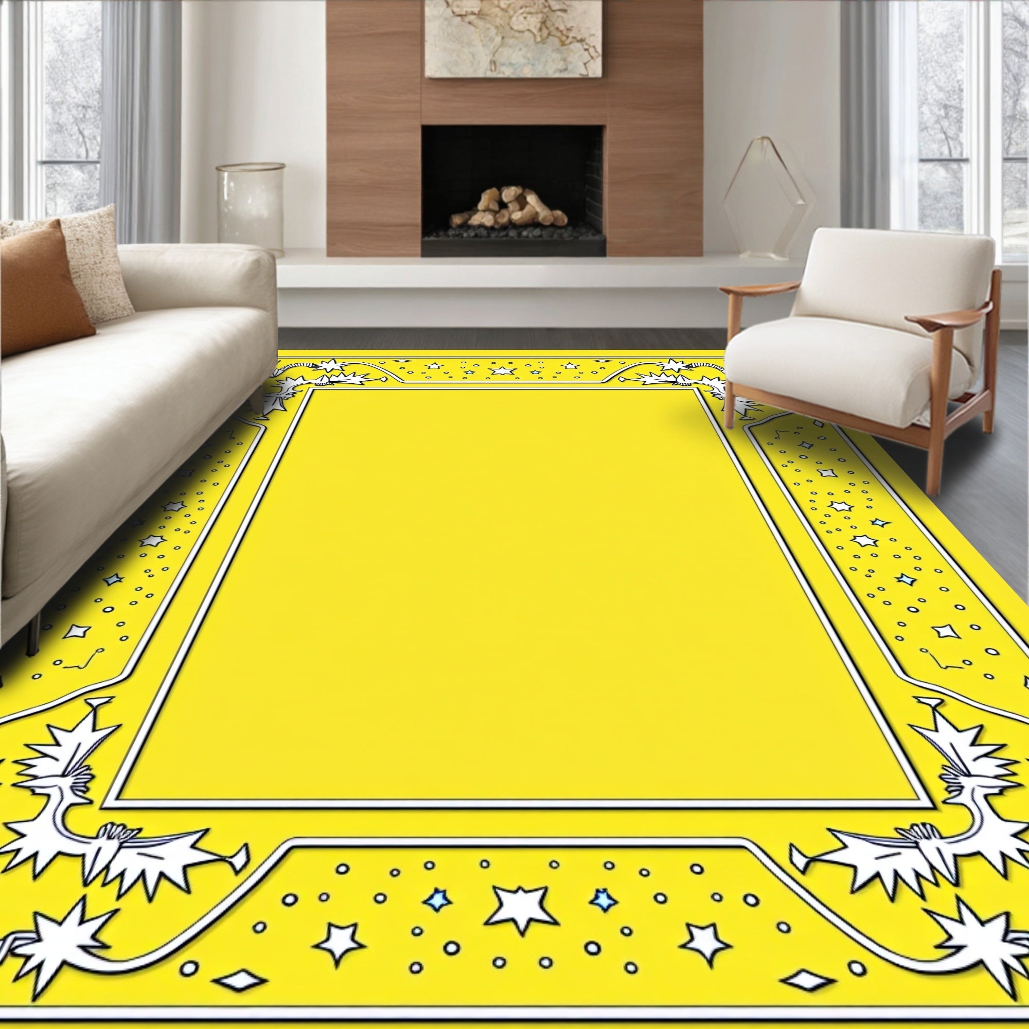 Yellow Starburst Whimsical Border Rug