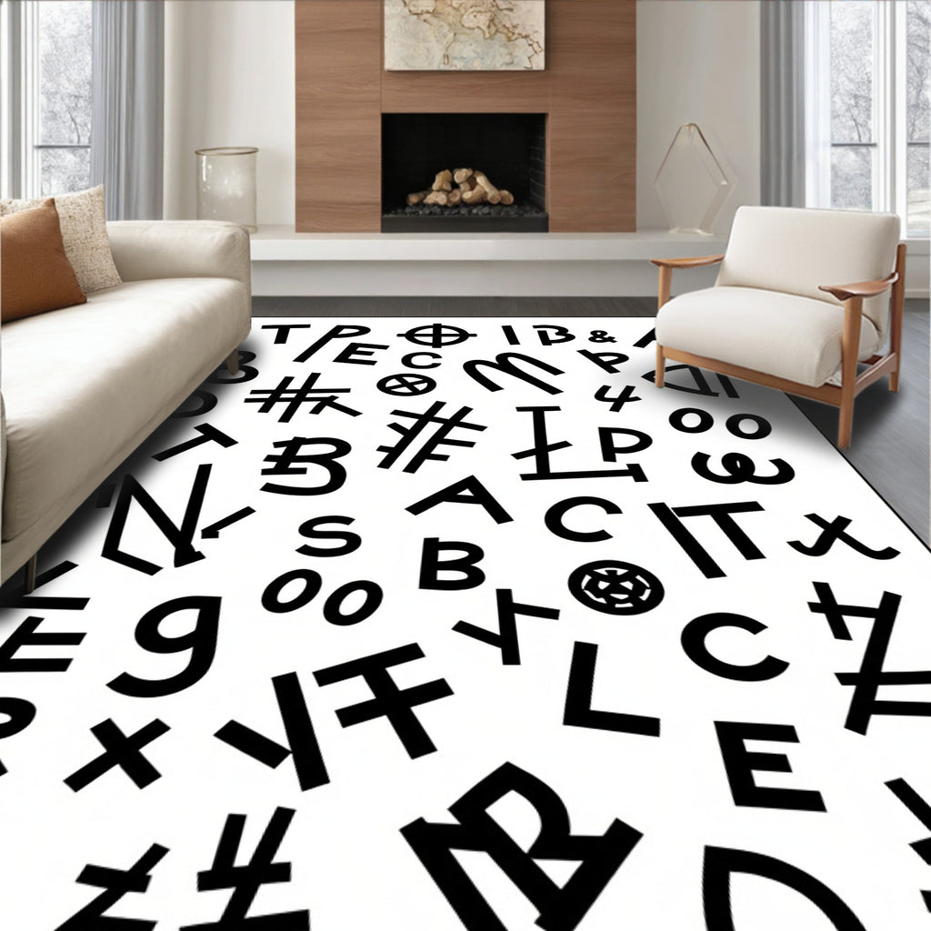 Black Alphabet Collage Graphic Rug