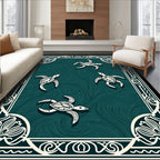 Oceanic Teal Turtle Swirl Border Rug