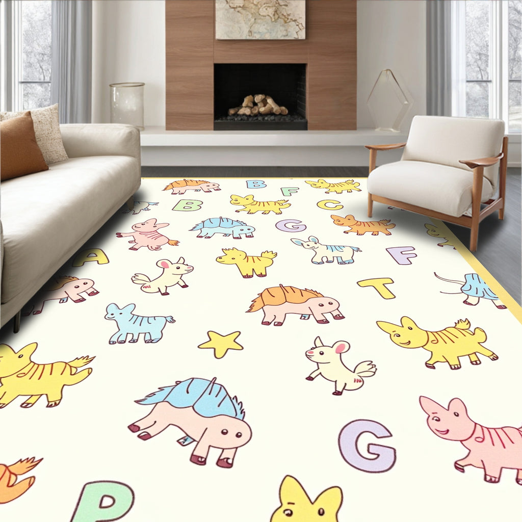Cute Cartoon Animals Alphabet Kids Print Rug
