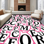 Black White Pink Alphabet Collage Rug