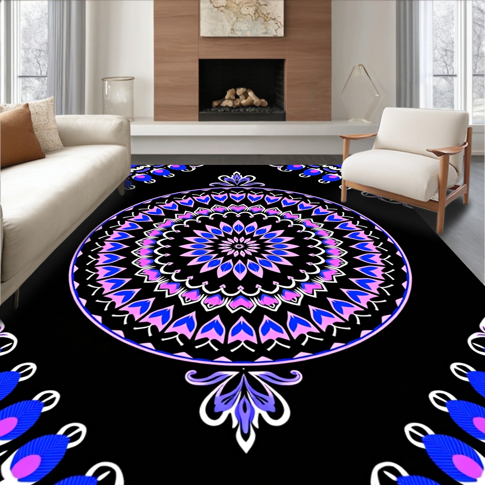 Circular Violet Blue Mandala Rug