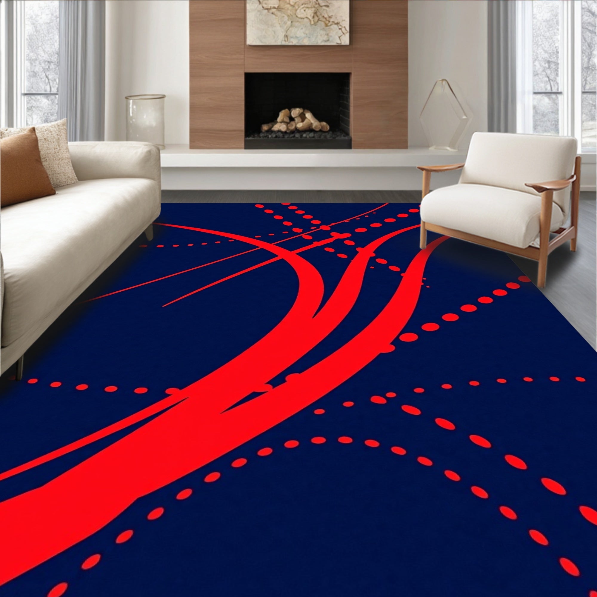 Crimson Swirls on Navy Background Rug