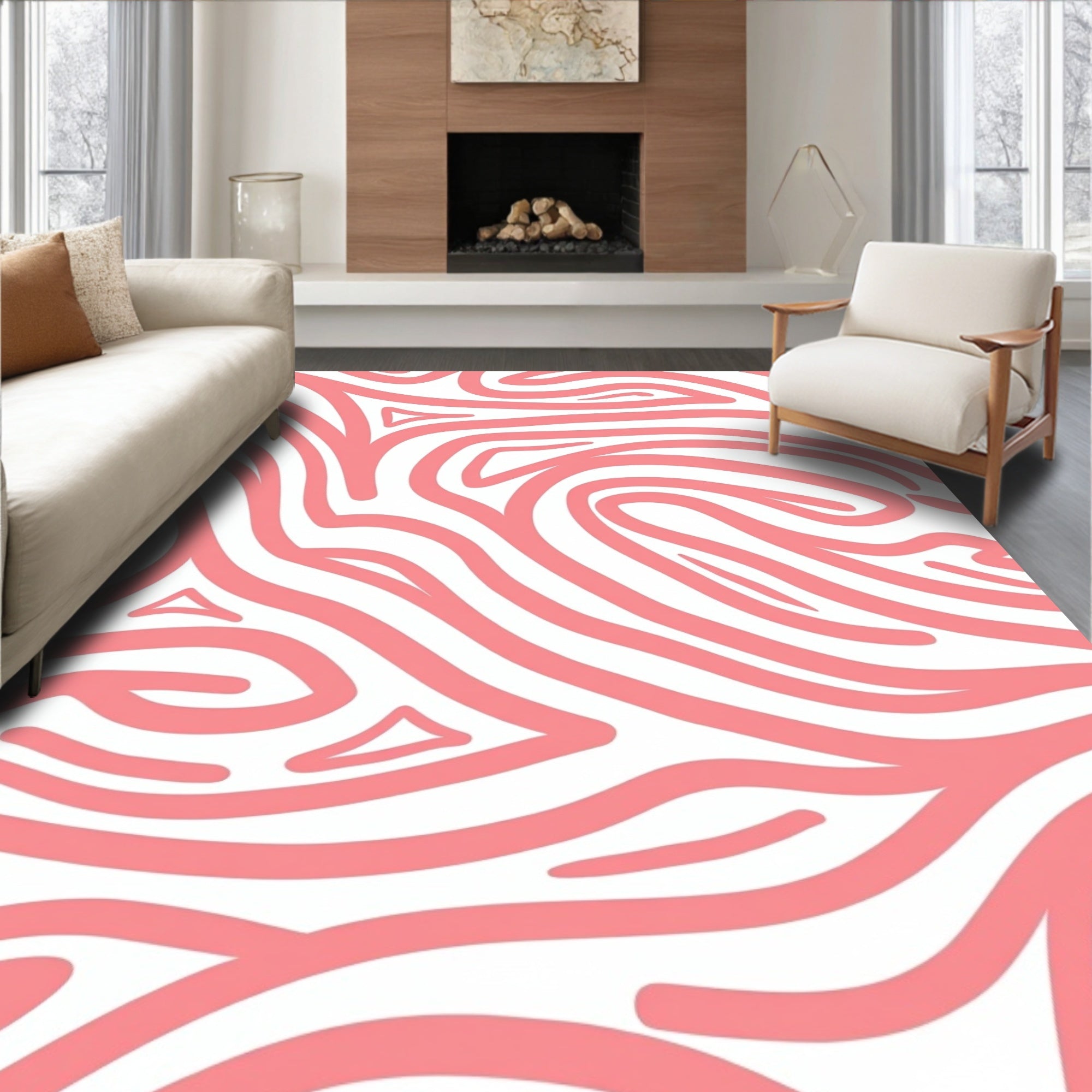 Coral Pink Swirl Animal Print Rug