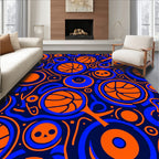 Orange Blue Basketball Collage Rug