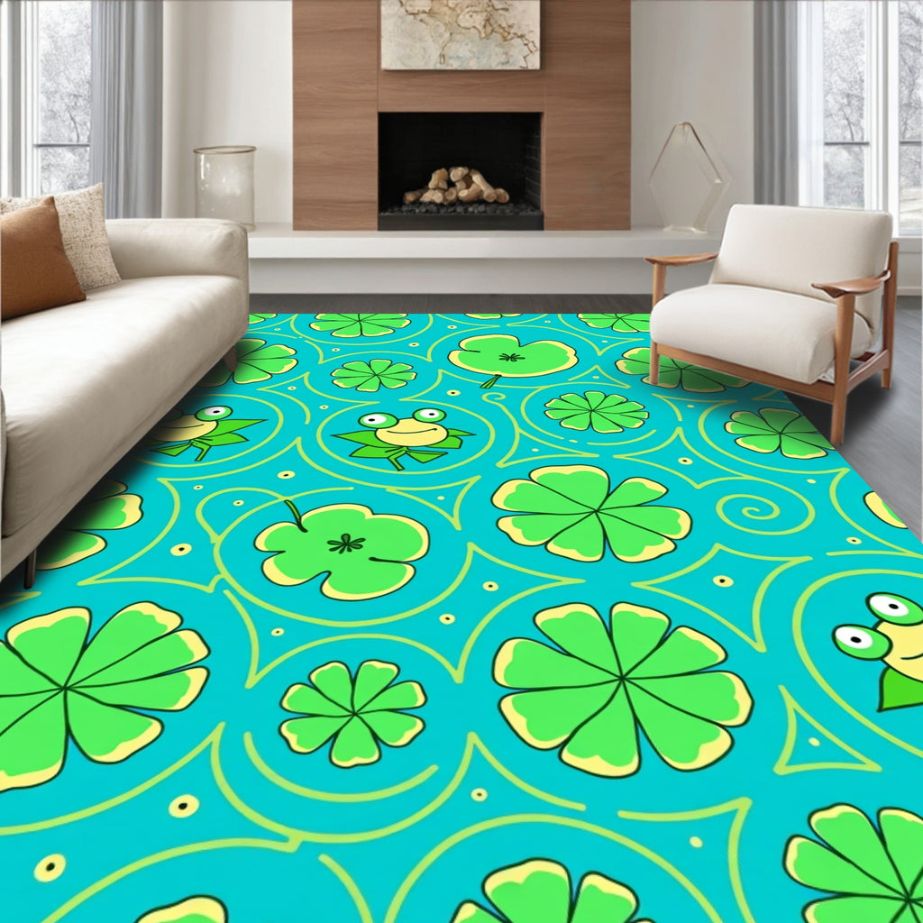 Whimsical Frog Lilypad Swirls Rug