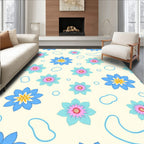 Whimsical Blue Pink Floral Arrangement Rug