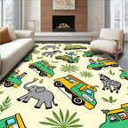 Whimsical Jungle Safari Adventure Vehicles Rug