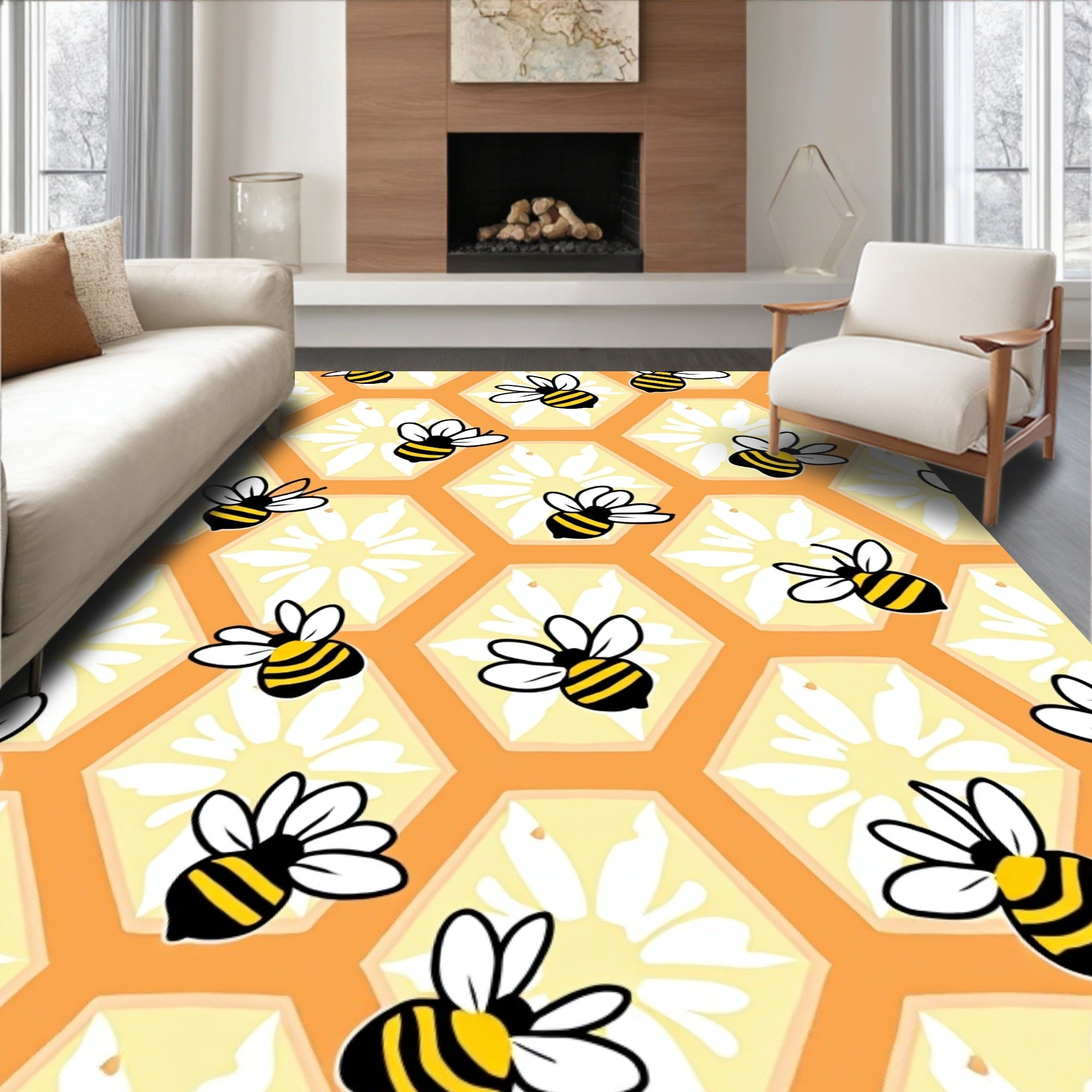 Cheery Bee Honeycomb Art Rug