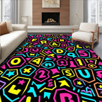Neon Alphabet Collage Shapes Rug