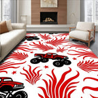 Red Monster Truck Fire Burst Rug