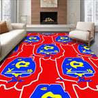 Bold Crimson Blue Yellow Figure Rug