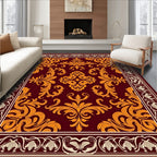 Rich Burgundy Golden Floral Scrollwork Rug