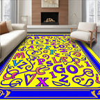Alphabet Swirls Vibrant Yellow Border Rug
