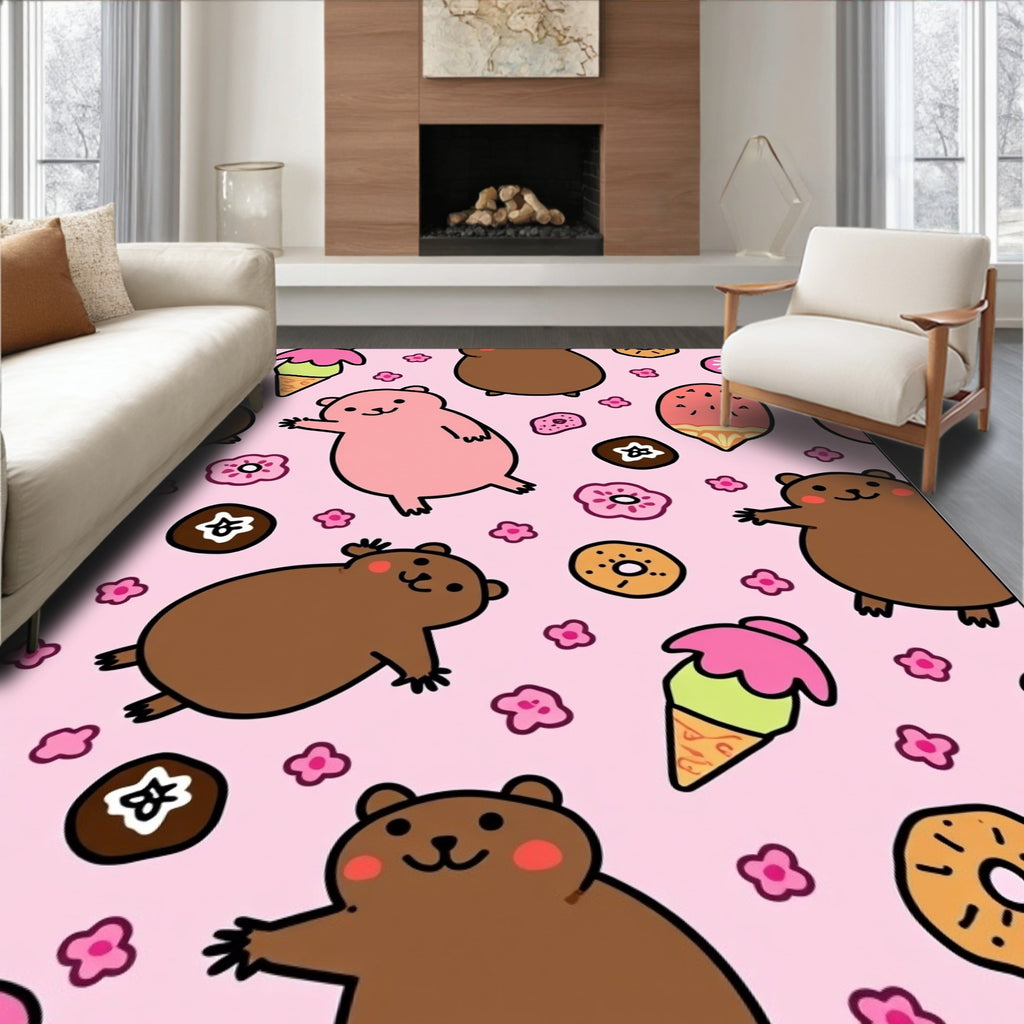 Cute Pink Hamsters And Sweet Treats Rug