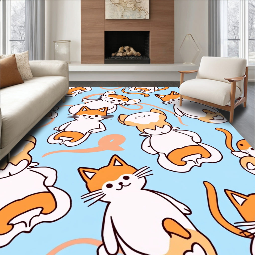 Cute Orange and White Cats Playful Whimsy Rug