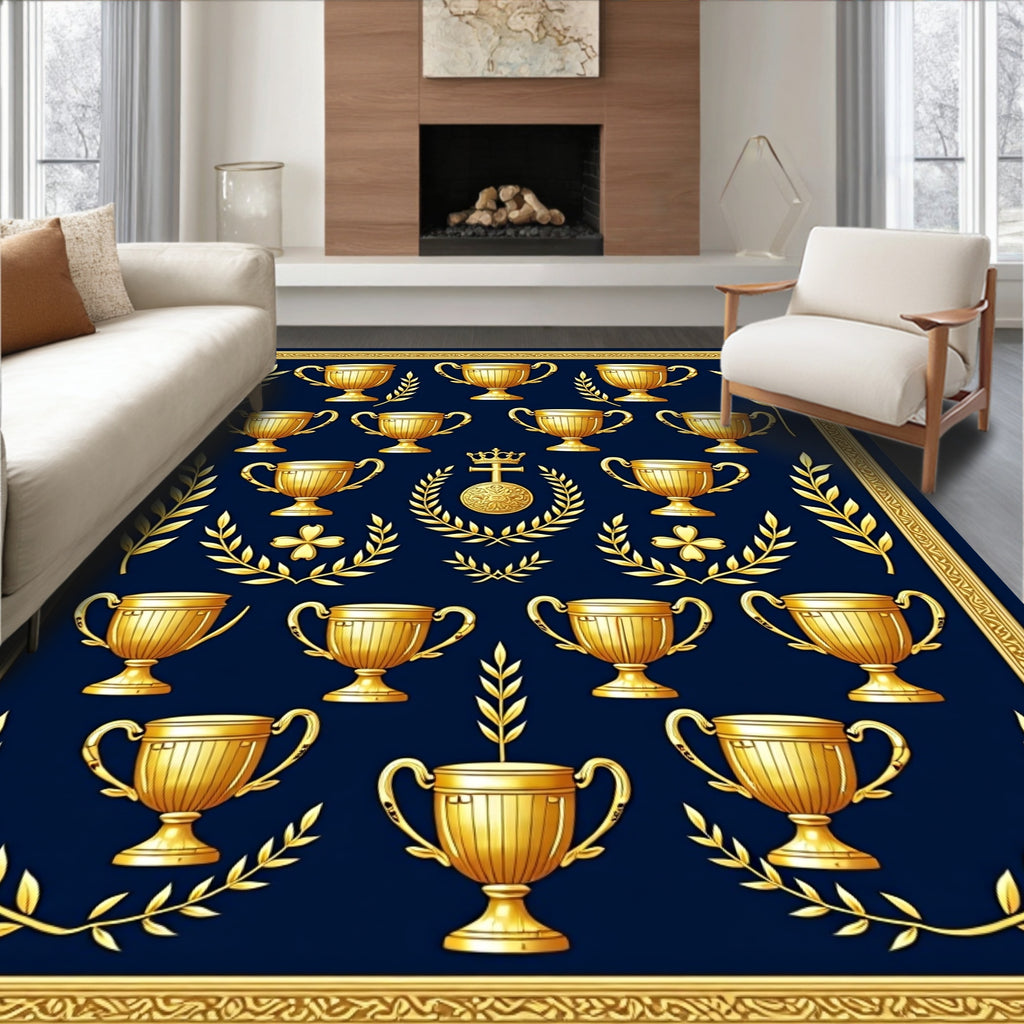 Golden Trophy Laurel Wreath Navy Rug
