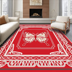 Red Cream Butterfly Floral Border Rug