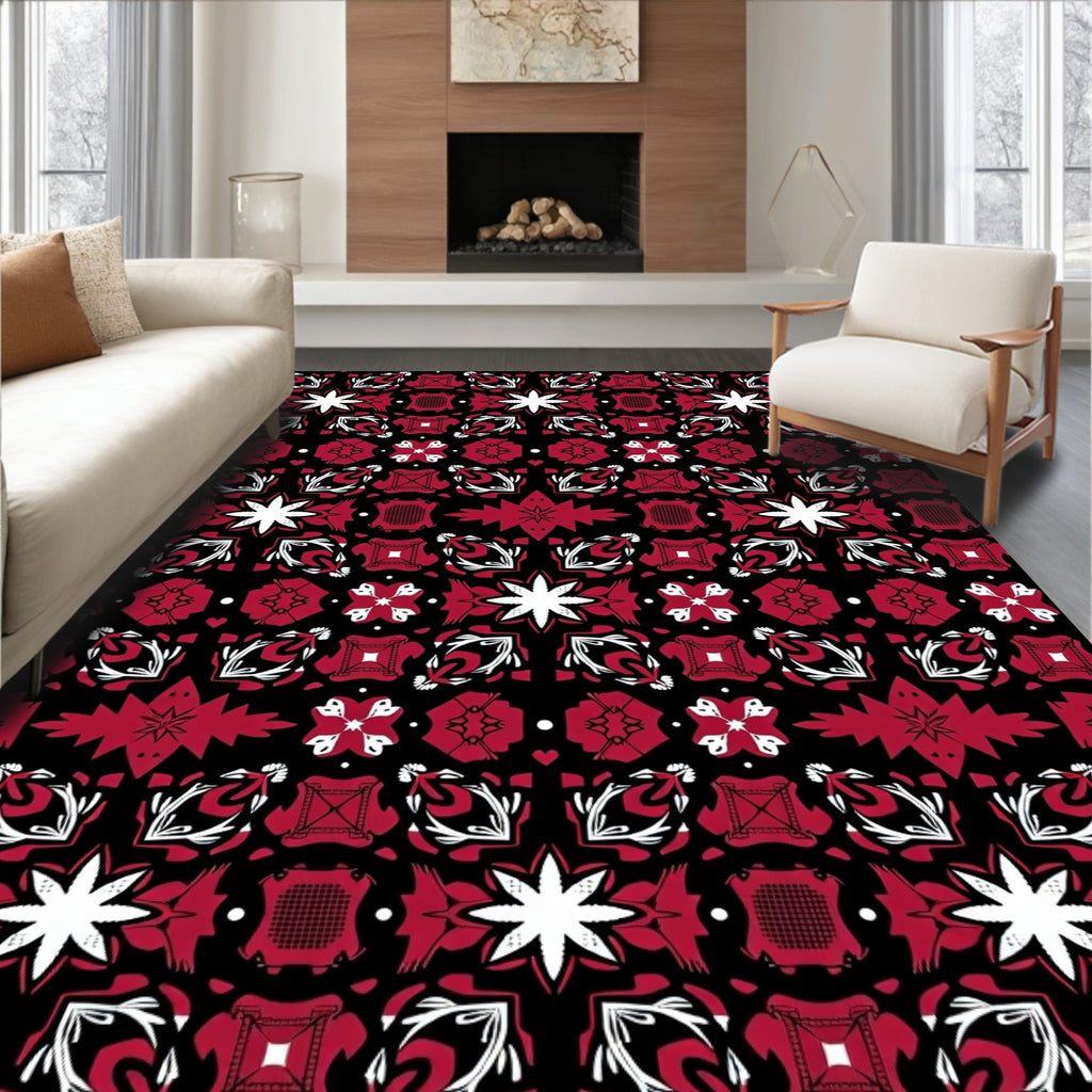 Red Floral Geometric Repeating Pattern Rug