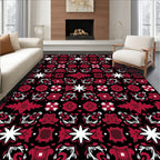 Red Floral Geometric Repeating Pattern Rug