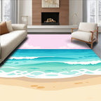 Coastal Teal Ocean Waves Beach Rug