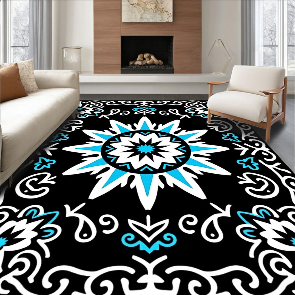 Black Sky Blue Starburst Medallion Rug