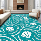 Teal Ocean Shell Swirl And Wave Rug