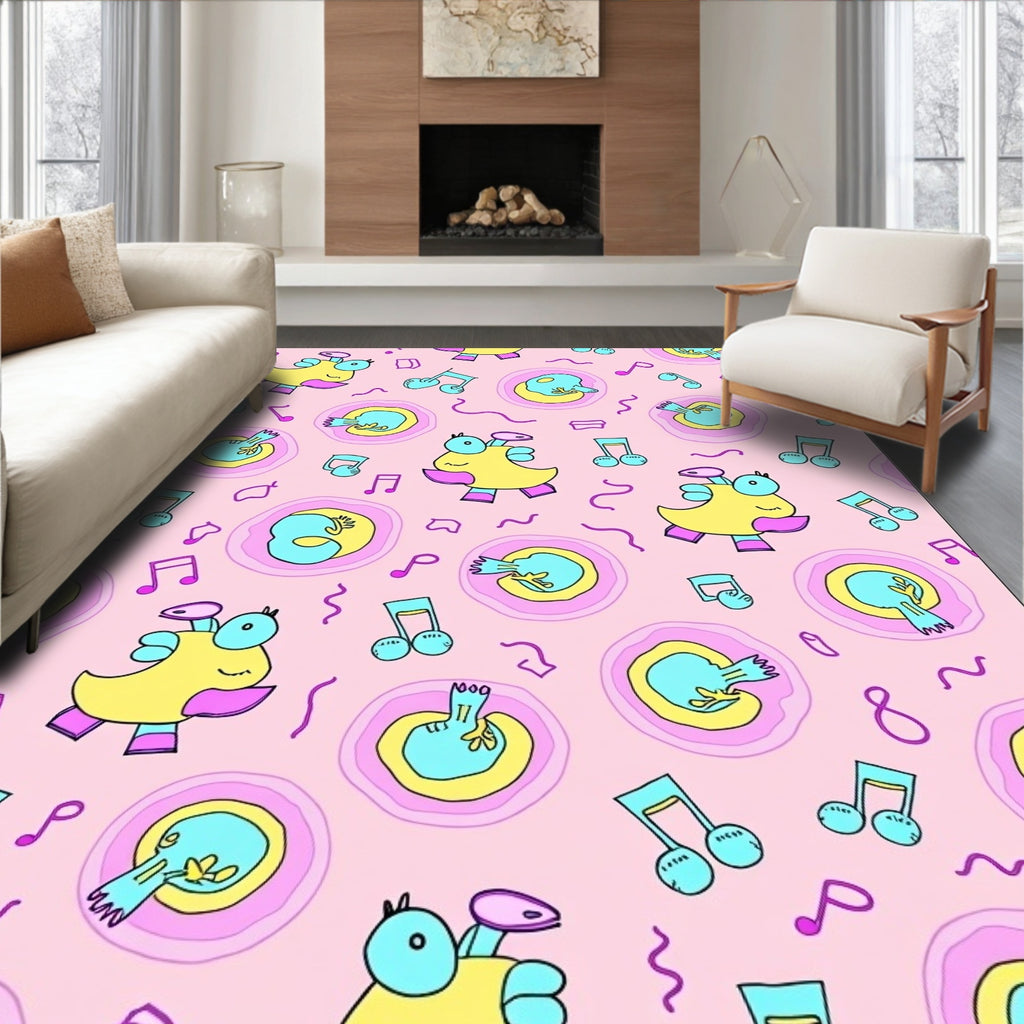 Whimsical Yellow Bird Musical Notes Rug