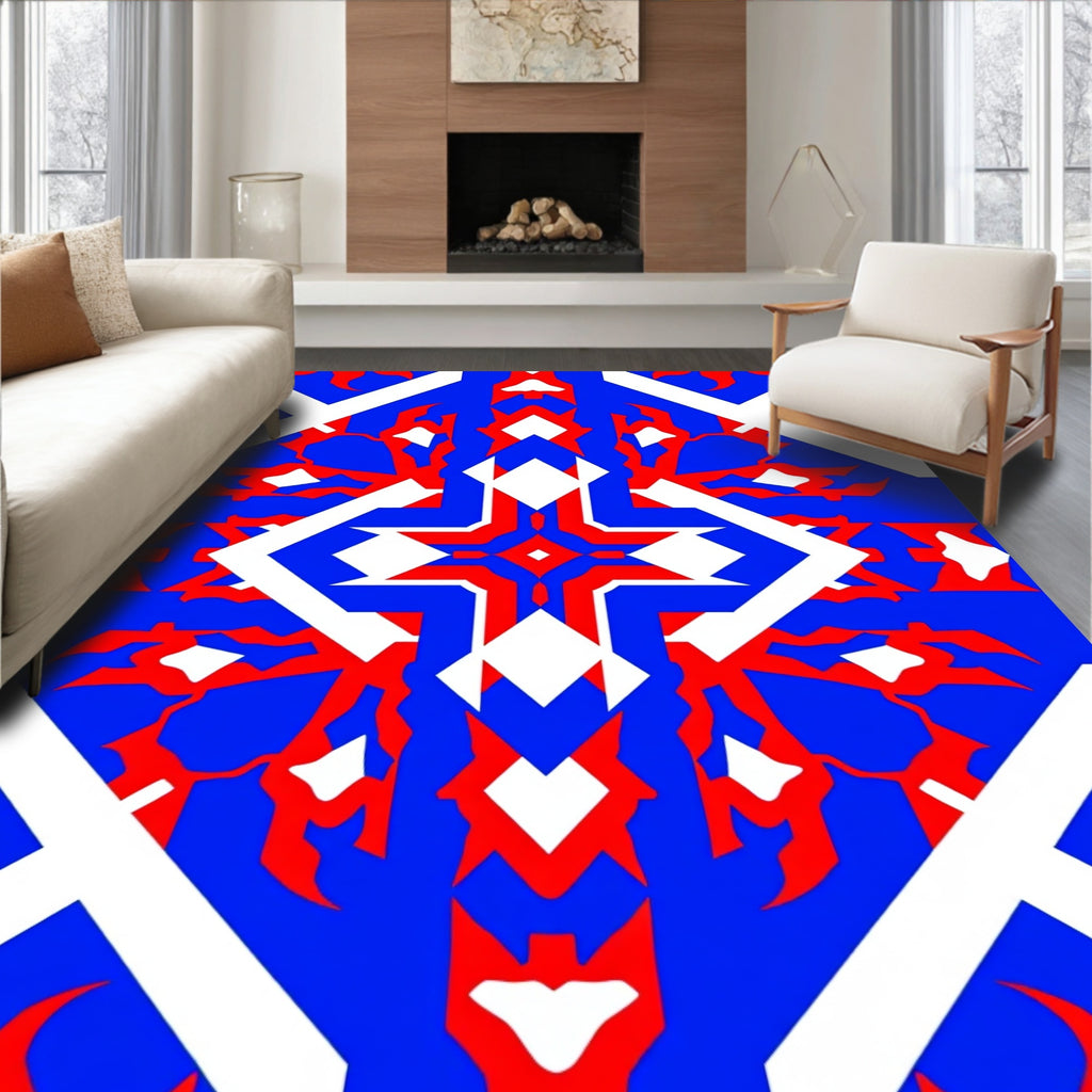 Red White Blue Geometric Starburst Rug