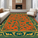 Emerald Green Orange Floral Tree Rug