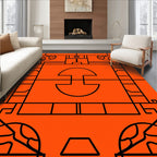 Geometric Abstract Orange Black Rug