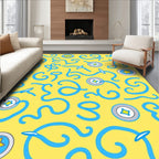 Sunny Yellow Blue Whimsical Swirls Rug