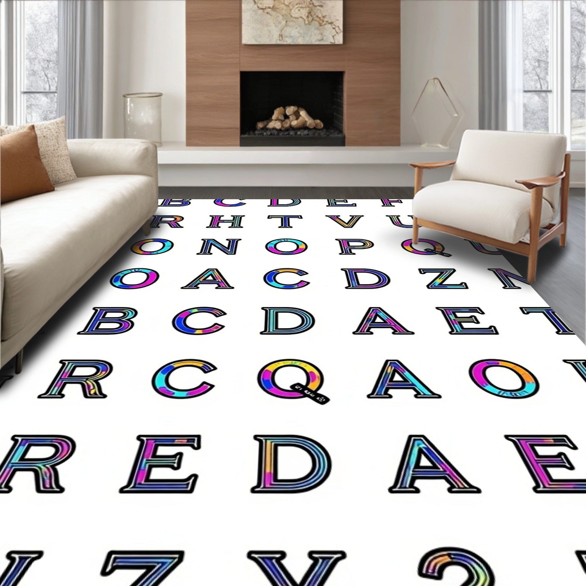 Vibrant Alphabet Gradient Block Rug