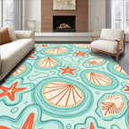 Oceanic Starfish Shells Aqua Coral Rug