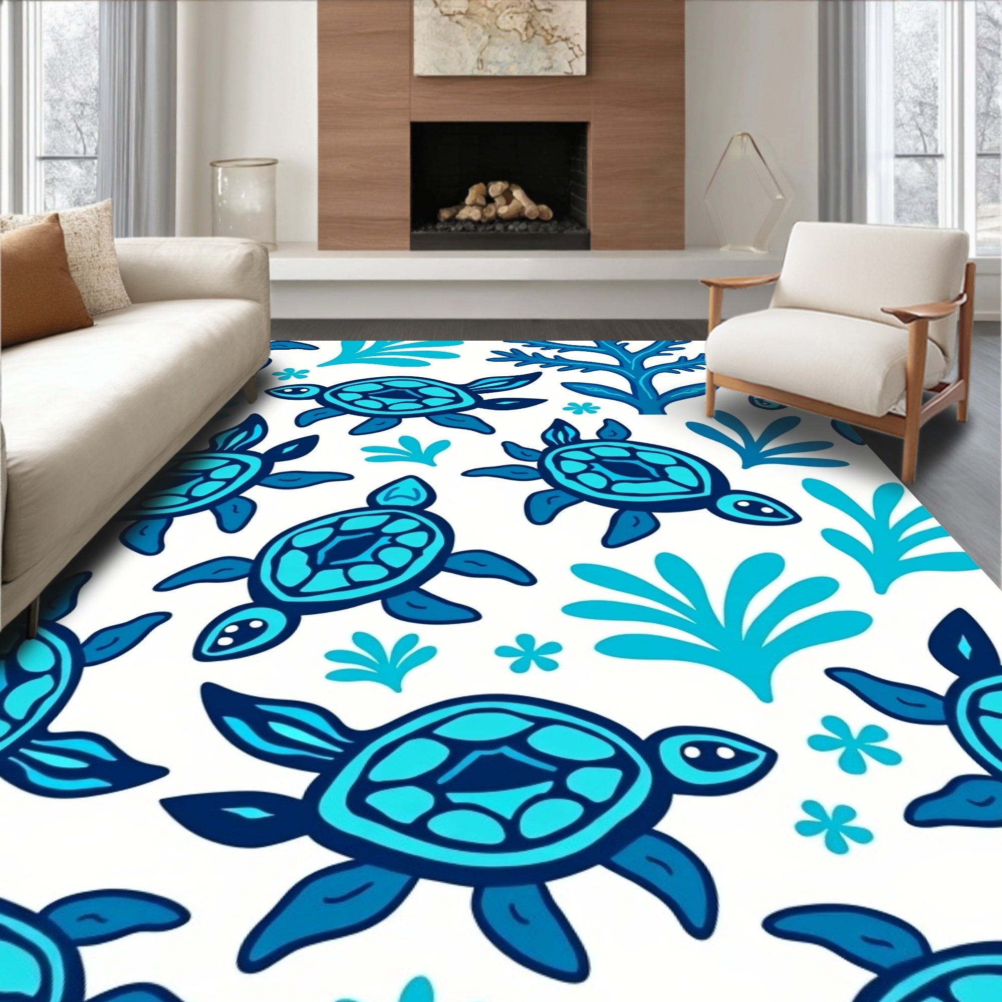 Oceanic Blue Sea Turtle Swirls Rug