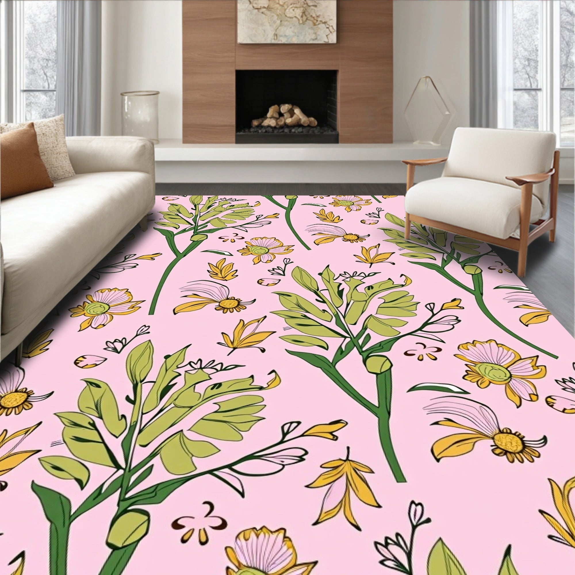 Soft Pink Botanical Garden Medallion Rug