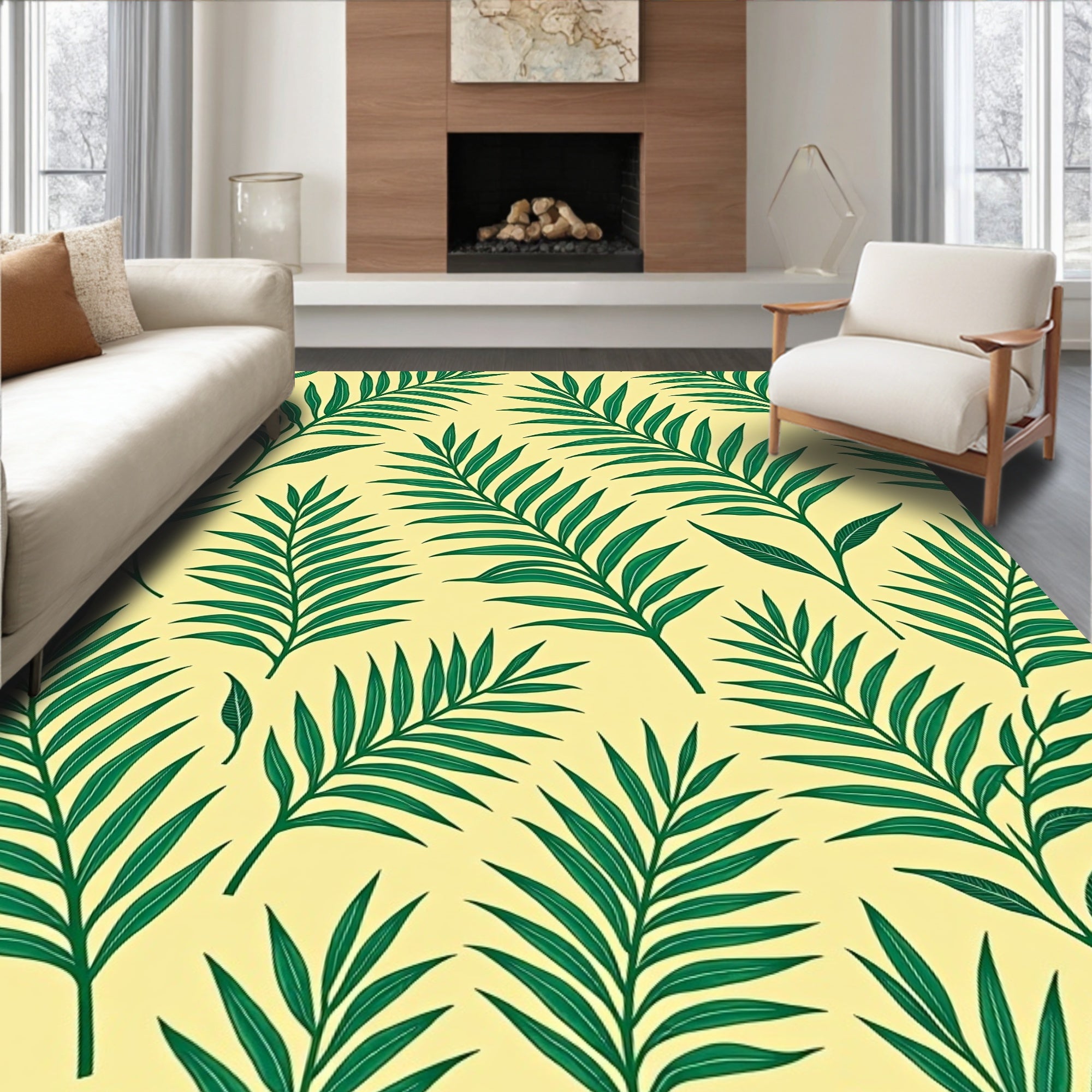 Verdant Fronds On Cream Background Rug