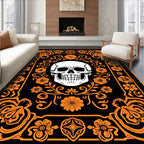 Monochromatic Orange Floral Skull Border Rug