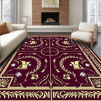 Ornate Crimson Golden Floral Border Rug