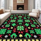Vintage Black Green Red Floral Star Rug
